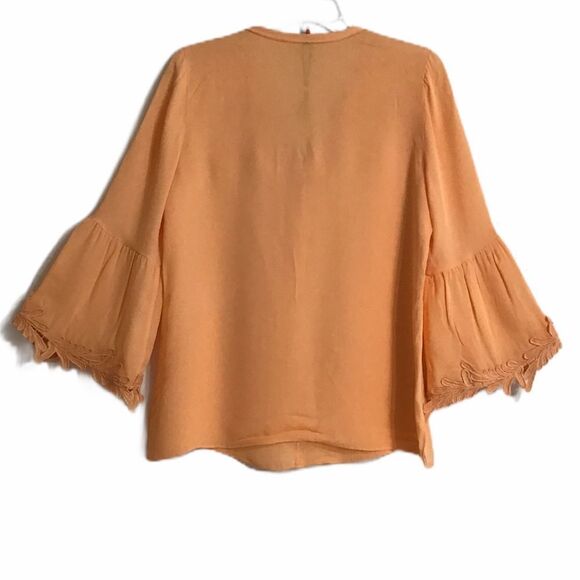 Kobi Halperin Eda Orange Peach Long Sleeve Silk Tie Front Blouse Size Small - Picture 3 of 7